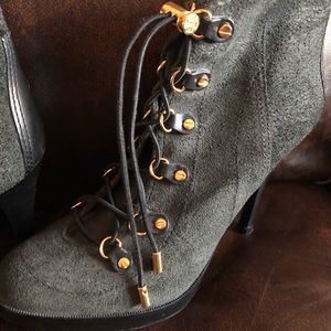 Tory Burch Gray suede with black leather trim